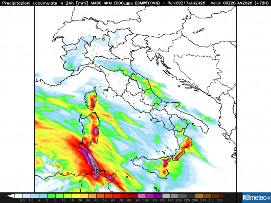 Precipitazioni totali lunedì 19 gennaio