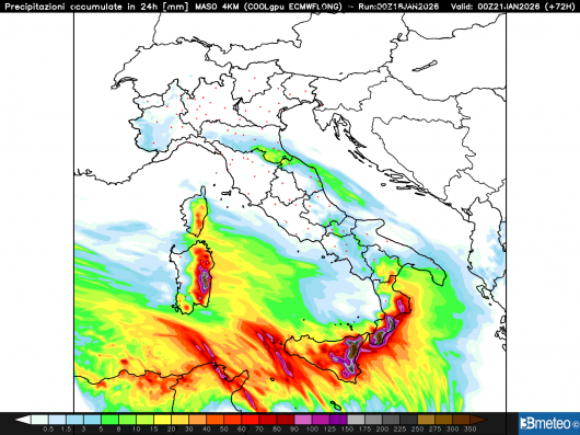 Precipitazioni totali martedì 20 gennaio