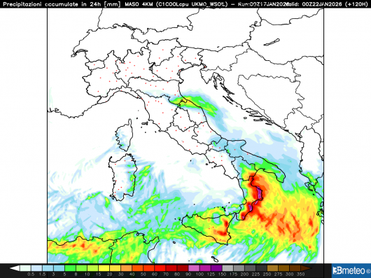 Precipitazioni totali mercoledì 21 gennaio