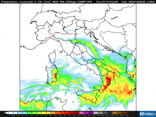 Precipitazioni totali mercoledì 21 gennaio