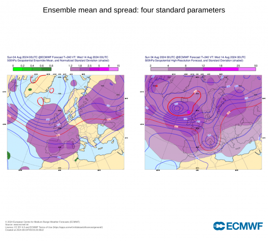 previsioni Ecmwf, confronto tra media e previsione deterministica
