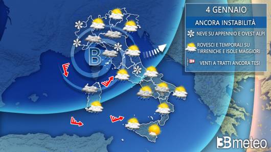 Prosegue l'instabilità sull'Italia con pioggia e neve