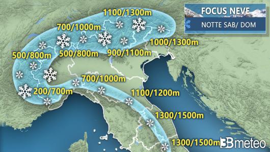 Quota neve tra sabato e domenica