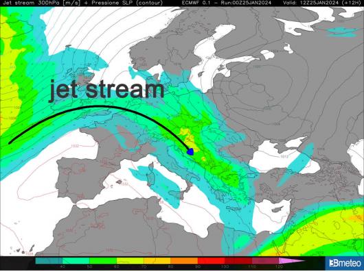 ramo discendente della corrente a getto potenziata da vortici ciclonici