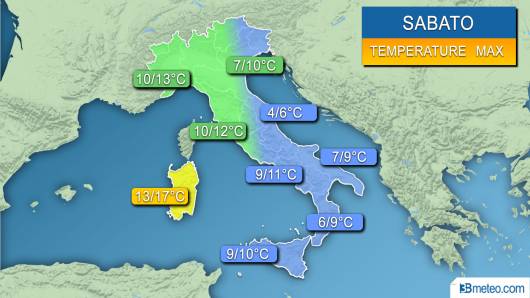 Range di temperature massime previste sabato