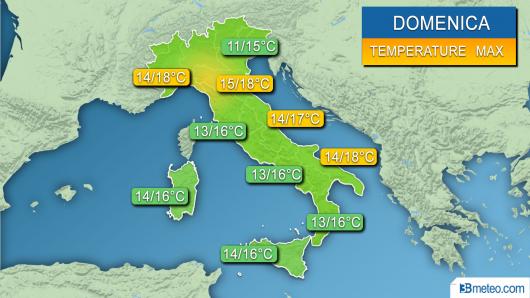 Range temperature massime previste per domenica
