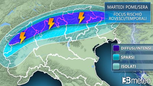 Rischio temporali martedì al Nord
