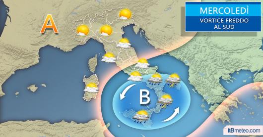 Scenario atteso sull'Italia per mercoledì