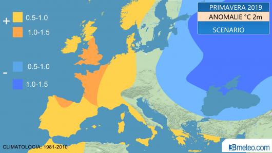 scenario primavera 2019: anomalie temperature attese 