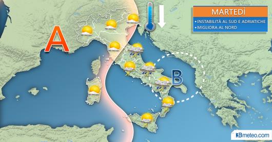 Situazione meteo di martedì