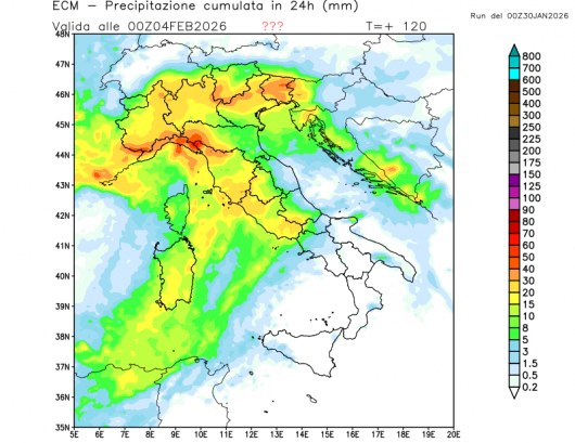 Stima precipitazioni nella giornata di martedì