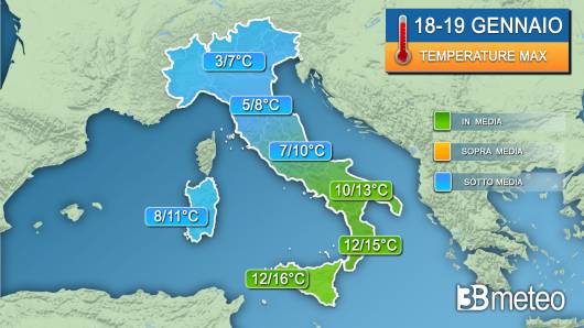 Stima temperature massime 18-19 gennaio