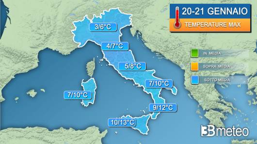 Stima temperature massime 20-21 gennaio