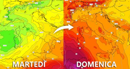 Temperatura a 850 hPa, deciso cambio nel weekend