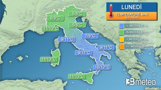 Temperatura massima lunedì