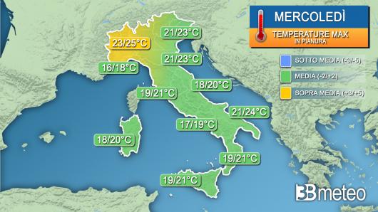 Temperatura massima mercoledì