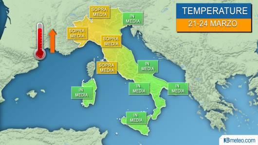 Temperature 21-24 marzo, sopra media al Nord e centrali tirreniche, in media altrove