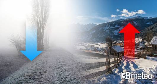 Temperature, ancora forti inversioni tra pianure gelate e clima mite in montagna