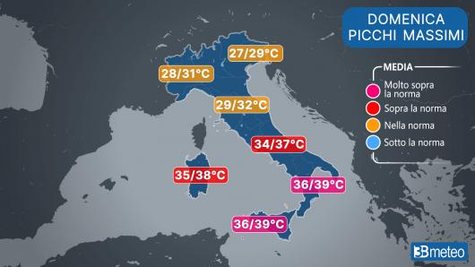 Temperature domenica (picchi massimi)