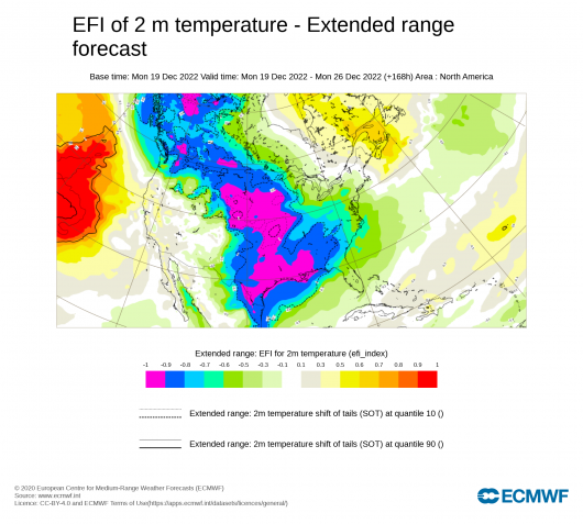 temperature estreme attese su molte zone secondo l'Efi di Ecmwf