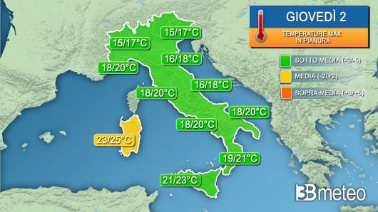 Temperature giovedì 2 ottobre