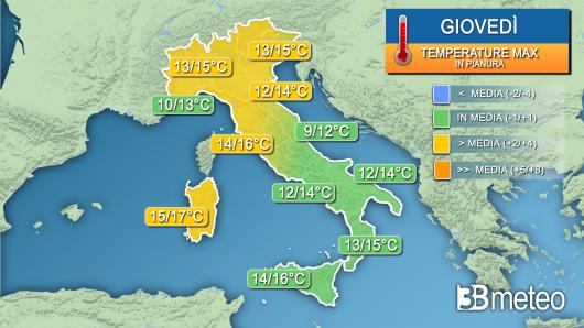 Temperature giovedì