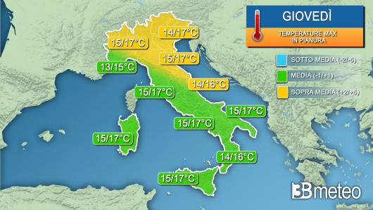 Temperature giovedì