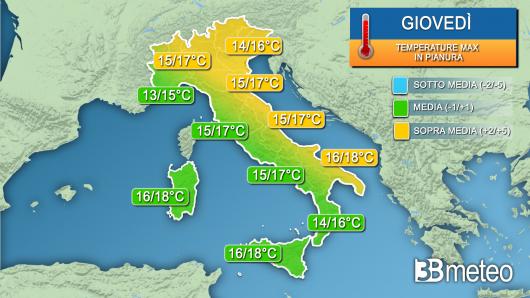Temperature giovedì