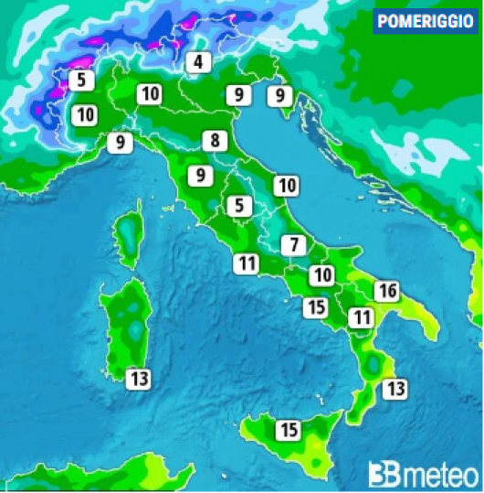 Temperature giovedì pomeriggio