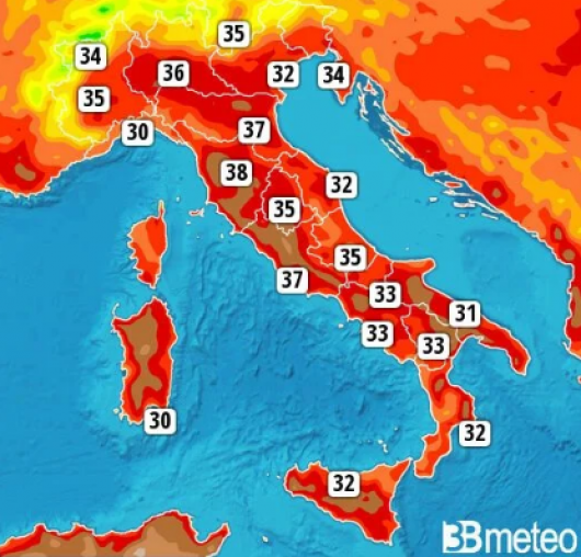 Temperature Italia, domenica 3 luglio