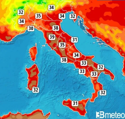 Temperature Italia, lunedì 4 luglio
