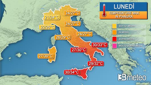 Temperature lunedì