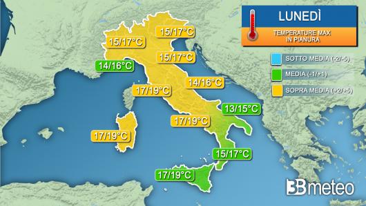 Temperature lunedì