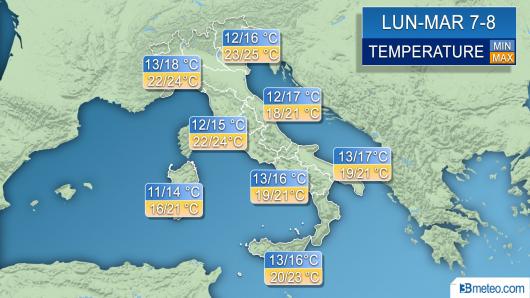 Temperature Lunedì Martedì 7-8 Maggio