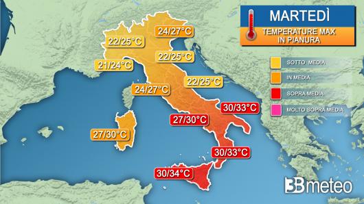 Temperature martedì