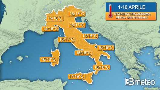 Temperature massime 1 decade di aprile secondo la media