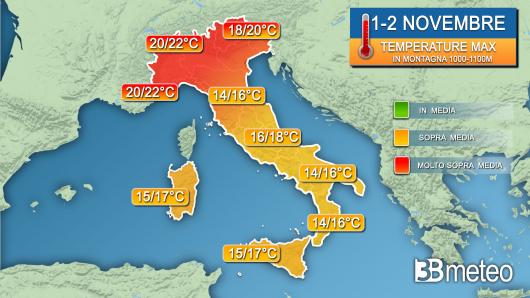 Temperature massime a 1000m tra venerdì e sabato