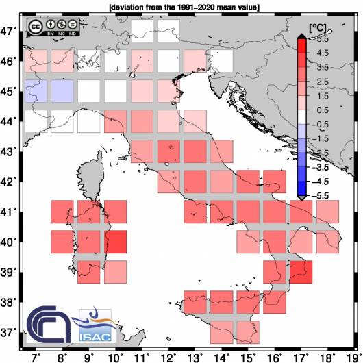 Temperature massime a dicembre 2022 - Dati ISAC-CNR