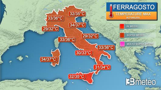 Temperature massime a Ferragosto