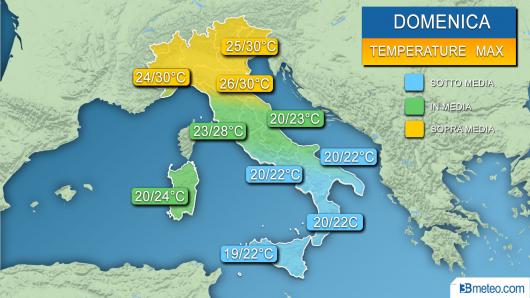 Temperature massime attese domenica