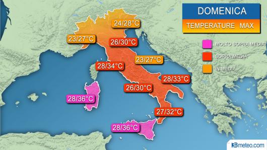 Temperature massime attese domenica