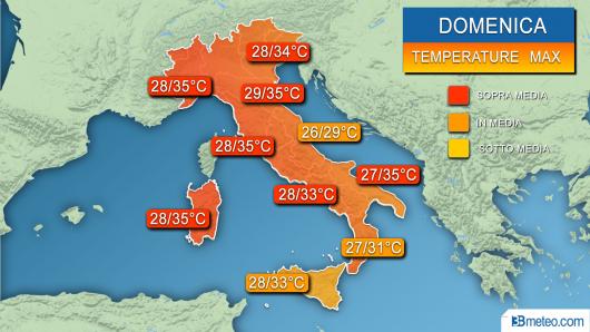 Temperature massime attese domenica