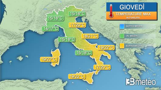 Temperature massime attese giovedì 28 marzo