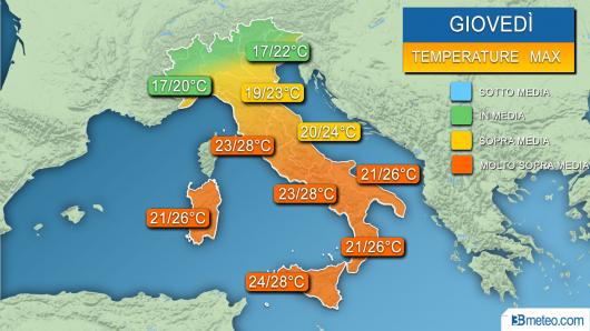 temperature massime attese giovedì