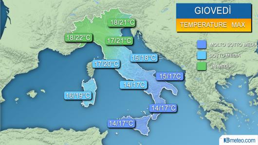 Temperature massime attese giovedì