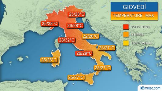 Temperature massime attese giovedì