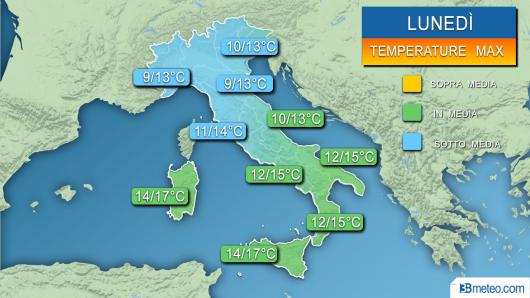 Temperature massime attese lunedì
