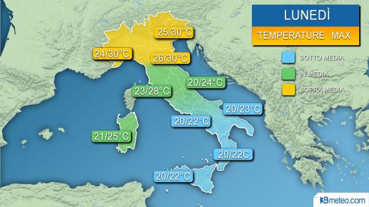 Temperature massime attese lunedì