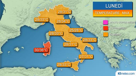 Temperature massime attese lunedì