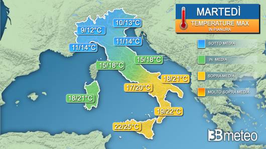 Temperature massime attese martedì 26 marzo